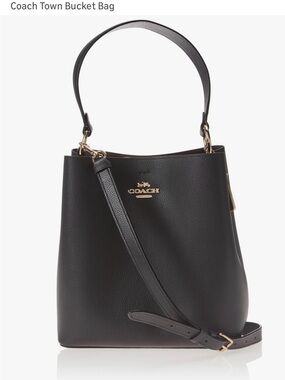 Coach Black Pebbled Leather Shoulder Bucket Bag - Coach Town Bucket Bag